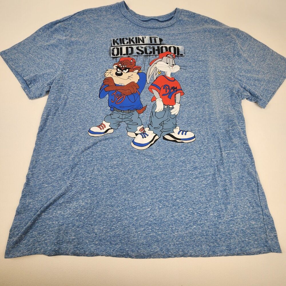 Looney Tunes Bugs Bunny Taz Kickin It Old School Graphic T Shirt XL Blue